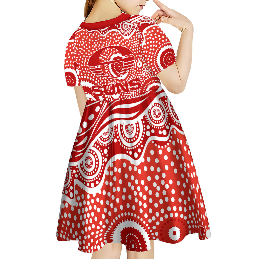 Gold Coast Suns Kid Short Sleeve Dress Aboriginal Dot Pattern - Football Mascot Heritage Pride