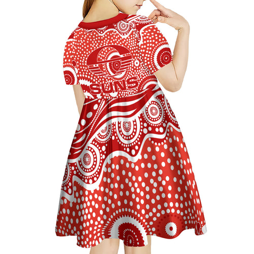 Gold Coast Suns Kid Short Sleeve Dress Aboriginal Dot Pattern - Football Mascot Heritage Pride