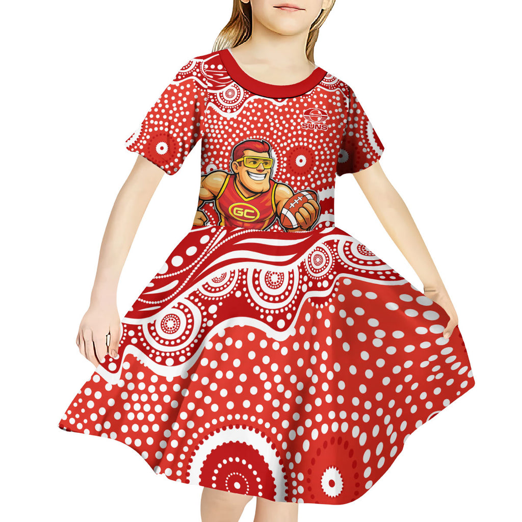 Gold Coast Suns Kid Short Sleeve Dress Aboriginal Dot Pattern - Football Mascot Heritage Pride