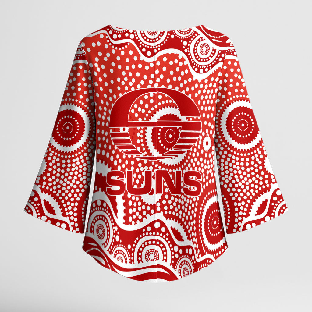 Gold Coast Suns Kimono Sleeve Blouse Aboriginal Dot Pattern - Football Mascot Heritage Pride
