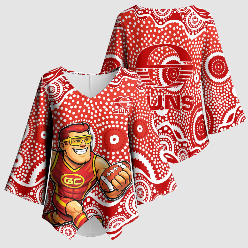 Gold Coast Suns Kimono Sleeve Blouse Aboriginal Dot Pattern - Football Mascot Heritage Pride