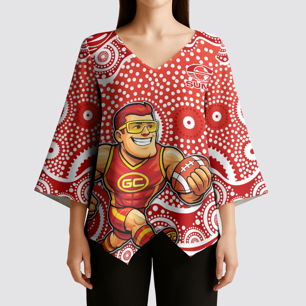 Gold Coast Suns Kimono Sleeve Blouse Aboriginal Dot Pattern - Football Mascot Heritage Pride