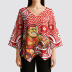 Gold Coast Suns Kimono Sleeve Blouse Aboriginal Dot Pattern - Football Mascot Heritage Pride