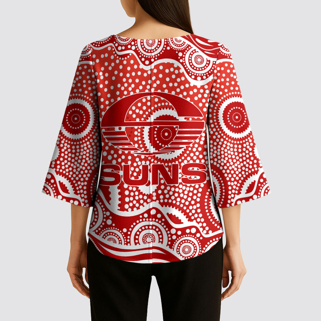 Gold Coast Suns Kimono Sleeve Blouse Aboriginal Dot Pattern - Football Mascot Heritage Pride
