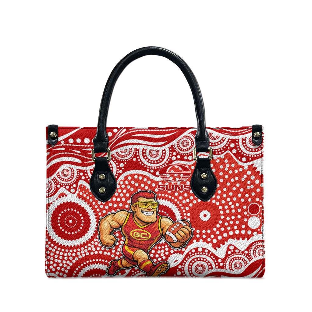 Gold Coast Suns Leather Bag Aboriginal Dot Pattern - Football Mascot Heritage Pride