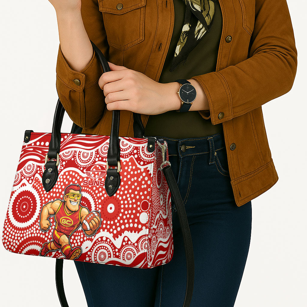 Gold Coast Suns Leather Bag Aboriginal Dot Pattern - Football Mascot Heritage Pride