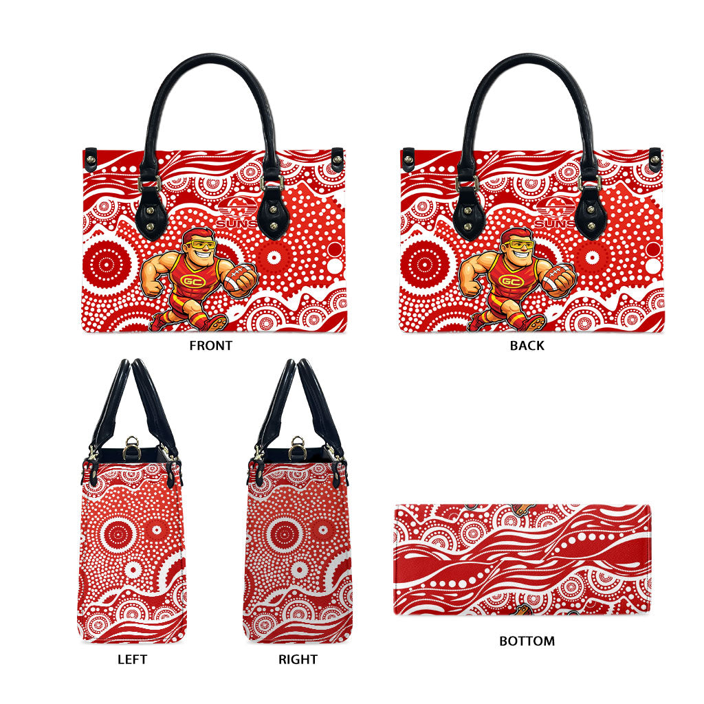 Gold Coast Suns Leather Bag Aboriginal Dot Pattern - Football Mascot Heritage Pride