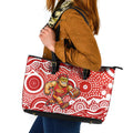 Gold Coast Suns Leather Tote Bag Aboriginal Dot Pattern - Football Mascot Heritage Pride