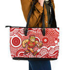 Gold Coast Suns Leather Tote Bag Aboriginal Dot Pattern - Football Mascot Heritage Pride