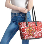 Gold Coast Suns Leather Tote Bag Aboriginal Dot Pattern - Football Mascot Heritage Pride