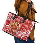 Gold Coast Suns Leather Tote Bag Aboriginal Dot Pattern - Football Mascot Heritage Pride