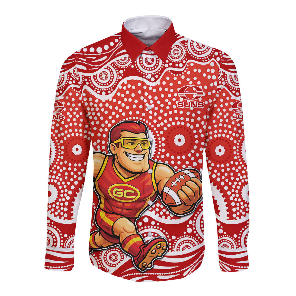 Gold Coast Suns Long Sleeve Button Shirt Aboriginal Dot Pattern - Football Mascot Heritage Pride