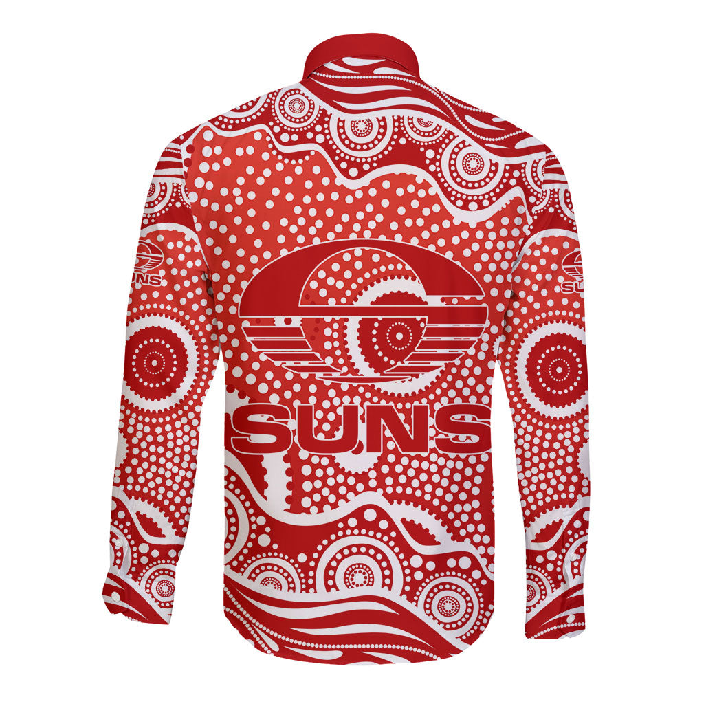 Gold Coast Suns Long Sleeve Button Shirt Aboriginal Dot Pattern - Football Mascot Heritage Pride