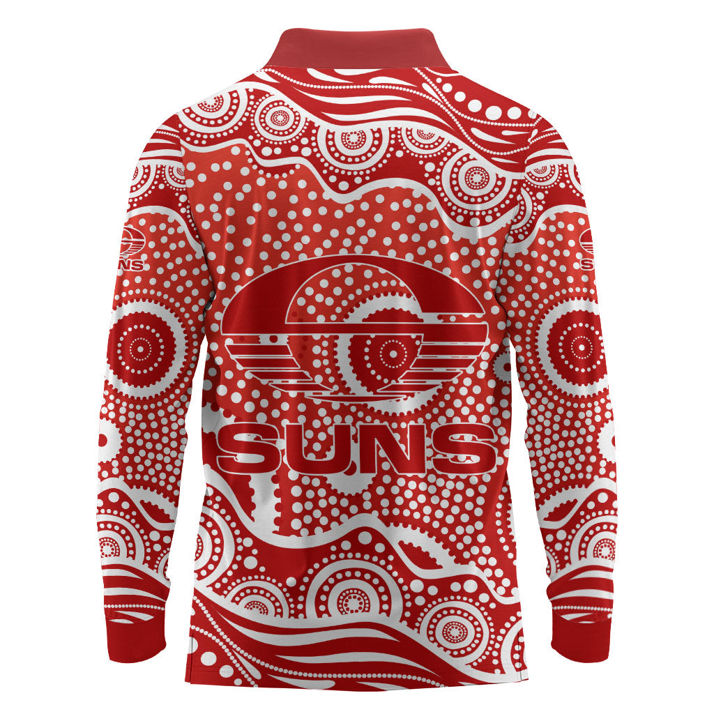 Gold Coast Suns Long Sleeve Polo Shirt Aboriginal Dot Pattern - Football Mascot Heritage Pride