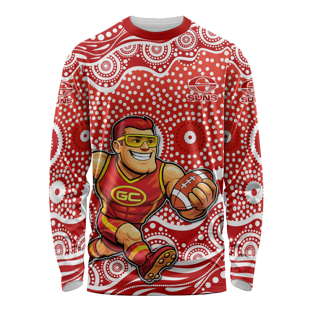 Gold Coast Suns Long Sleeve Shirt Aboriginal Dot Pattern - Football Mascot Heritage Pride