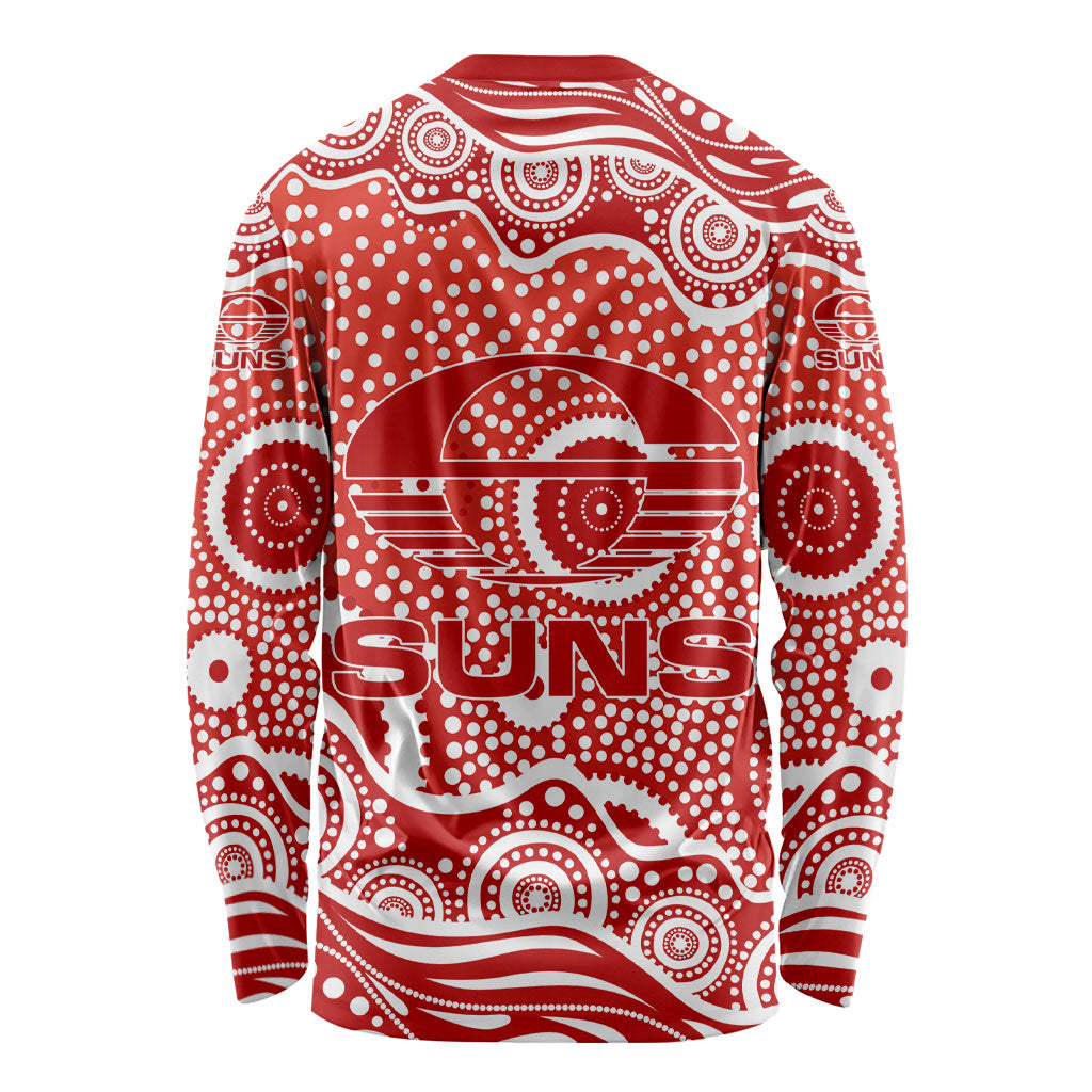 Gold Coast Suns Long Sleeve Shirt Aboriginal Dot Pattern - Football Mascot Heritage Pride