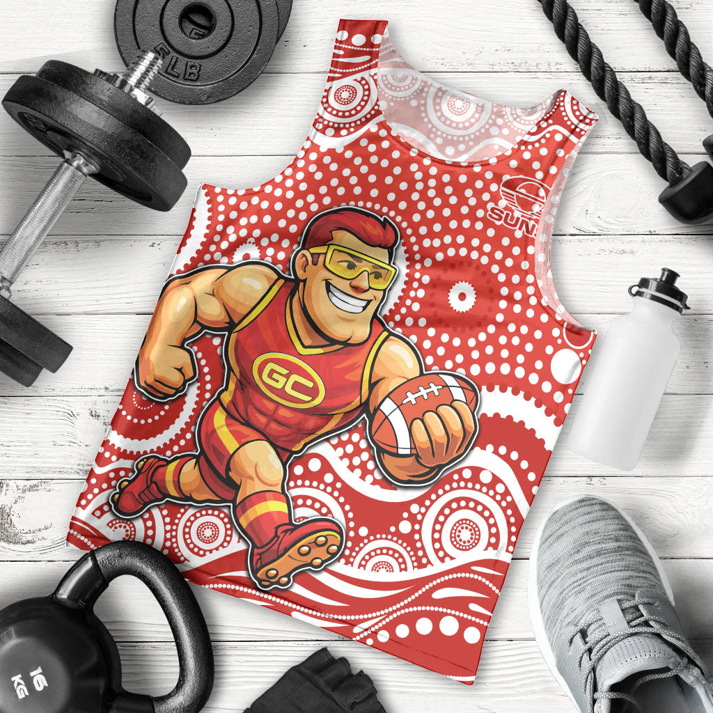 Gold Coast Suns Men Tank Top Aboriginal Dot Pattern - Football Mascot Heritage Pride