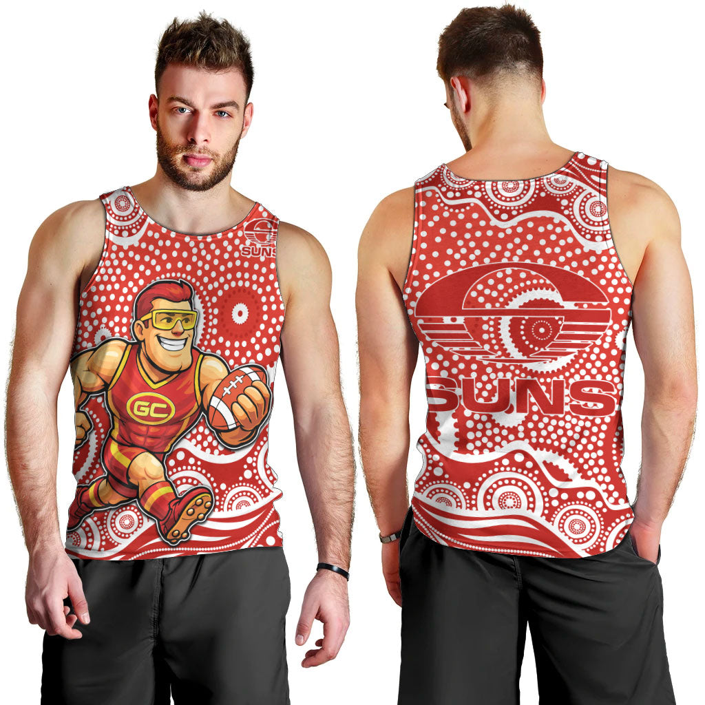 Gold Coast Suns Men Tank Top Aboriginal Dot Pattern - Football Mascot Heritage Pride