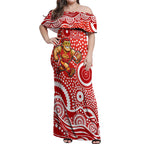 Gold Coast Suns Off Shoulder Maxi Dress Aboriginal Dot Pattern - Football Mascot Heritage Pride