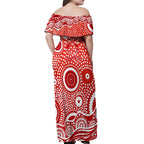 Gold Coast Suns Off Shoulder Maxi Dress Aboriginal Dot Pattern - Football Mascot Heritage Pride