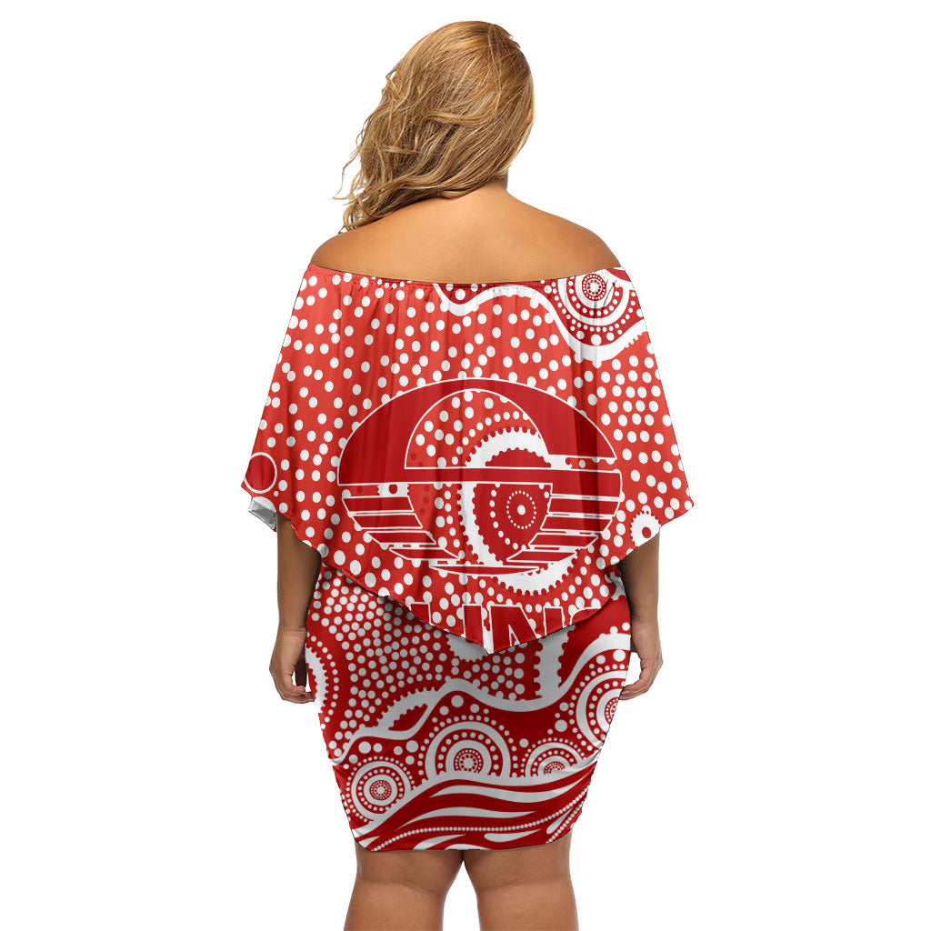 Gold Coast Suns Off Shoulder Short Dress Aboriginal Dot Pattern - Football Mascot Heritage Pride