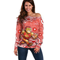Gold Coast Suns Off Shoulder Sweater Aboriginal Dot Pattern - Football Mascot Heritage Pride