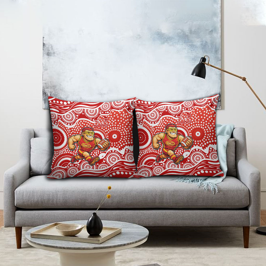 Gold Coast Suns Pillow Cover Aboriginal Dot Pattern - Football Mascot Heritage Pride