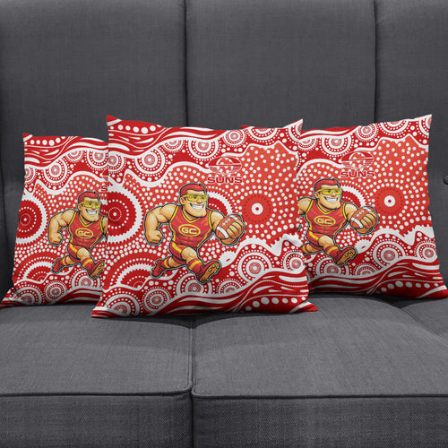 Gold Coast Suns Pillow Cover Aboriginal Dot Pattern - Football Mascot Heritage Pride