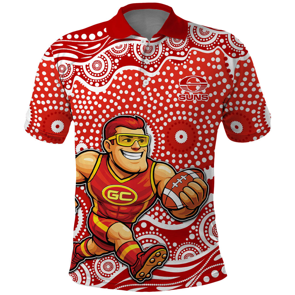 Gold Coast Suns Polo Shirt Aboriginal Dot Pattern - Football Mascot Heritage Pride