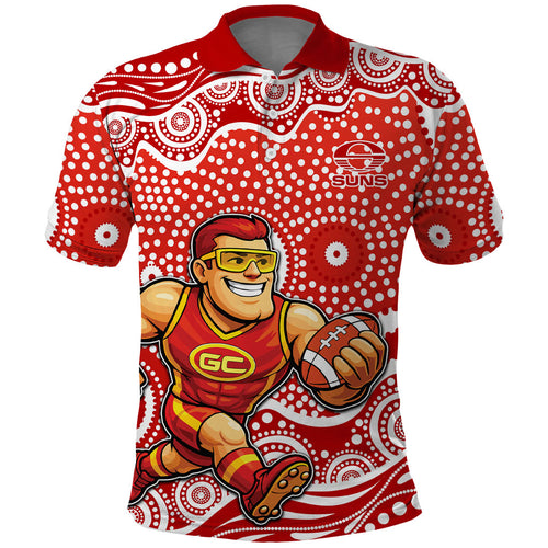 Gold Coast Suns Polo Shirt Aboriginal Dot Pattern - Football Mascot Heritage Pride