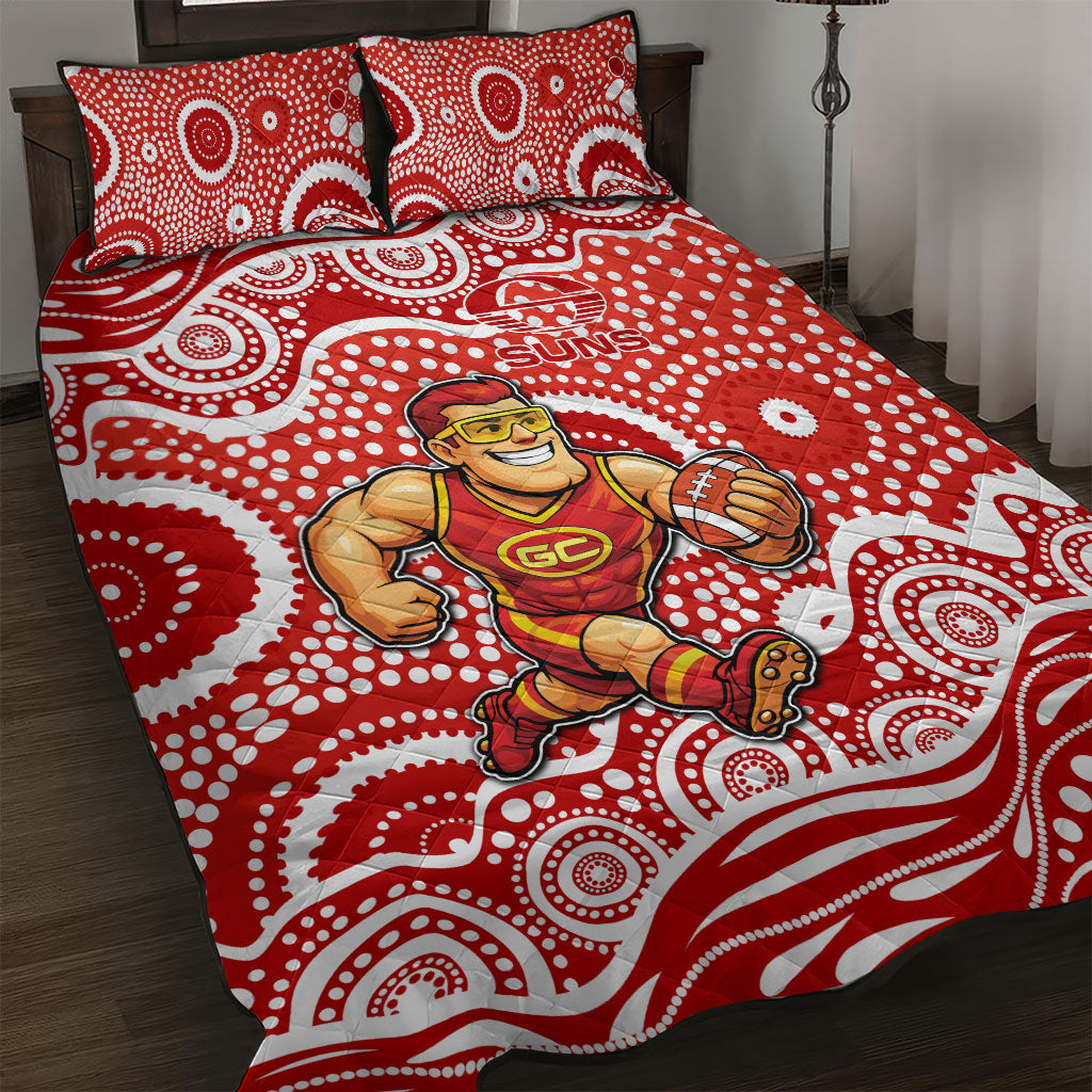 Gold Coast Suns Quilt Bed Set Aboriginal Dot Pattern - Football Mascot Heritage Pride