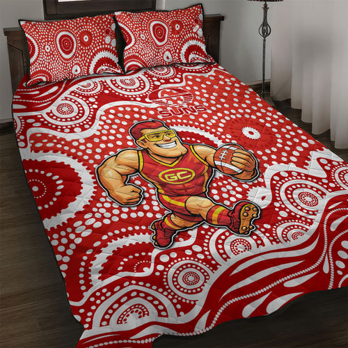 Gold Coast Suns Quilt Bed Set Aboriginal Dot Pattern - Football Mascot Heritage Pride