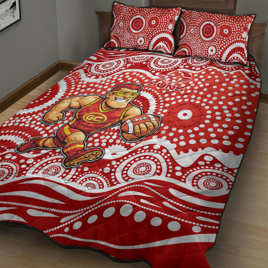 Gold Coast Suns Quilt Bed Set Aboriginal Dot Pattern - Football Mascot Heritage Pride