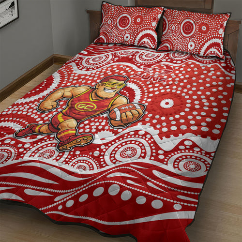Gold Coast Suns Quilt Bed Set Aboriginal Dot Pattern - Football Mascot Heritage Pride