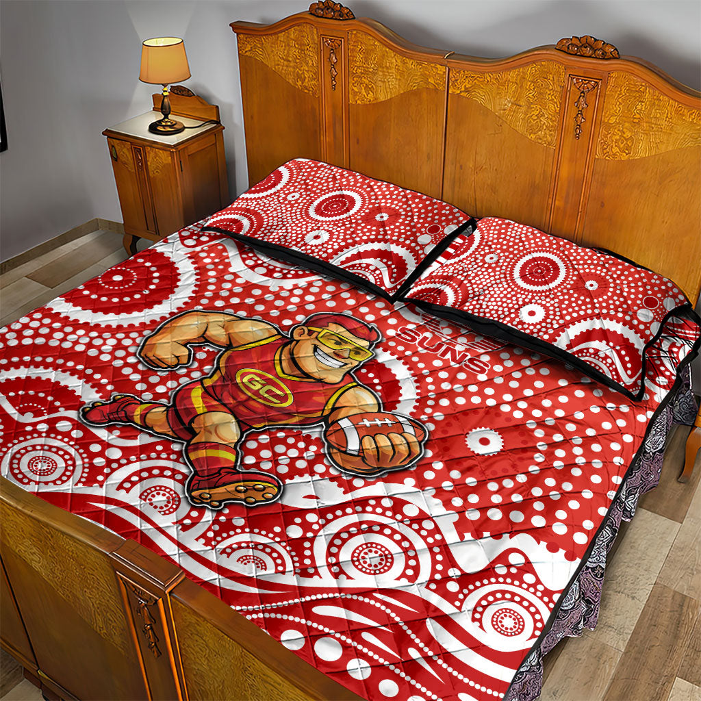 Gold Coast Suns Quilt Bed Set Aboriginal Dot Pattern - Football Mascot Heritage Pride