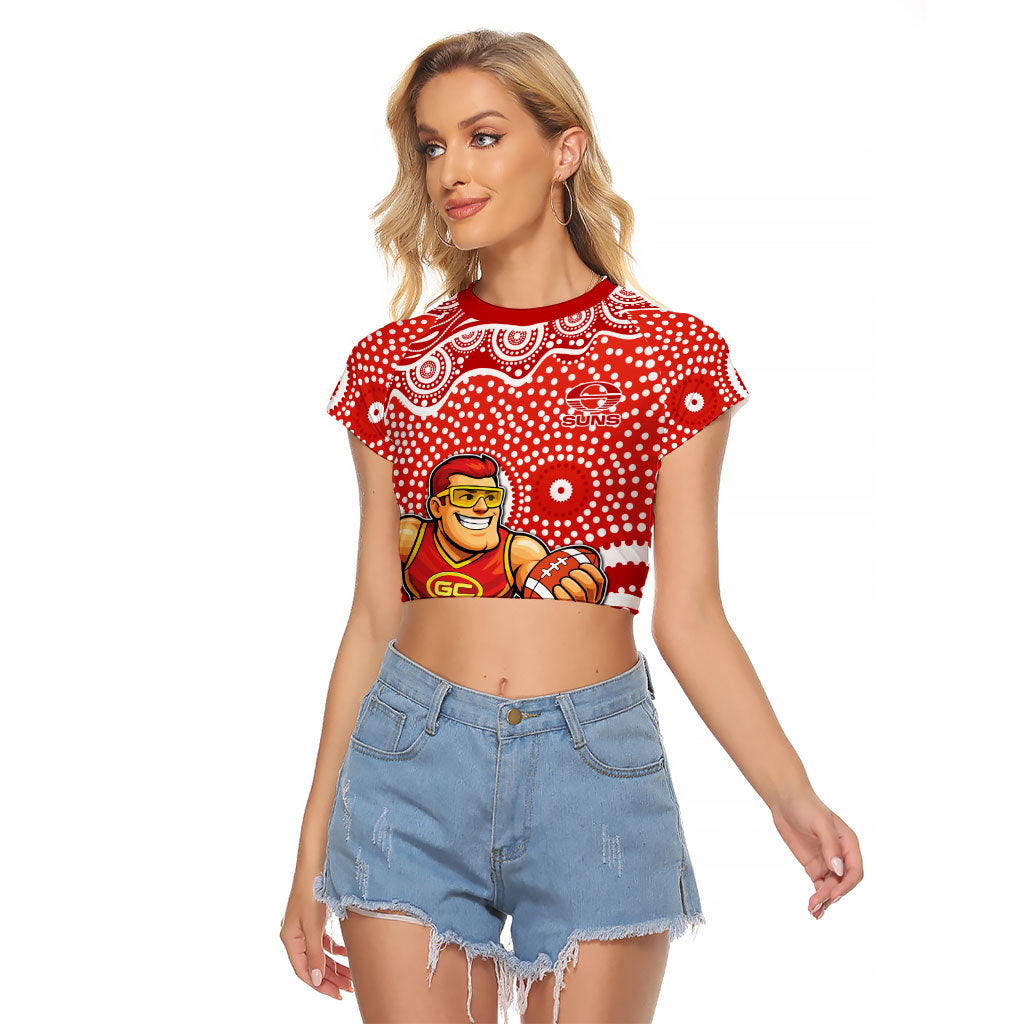 Gold Coast Suns Raglan Cropped T Shirt Aboriginal Dot Pattern - Football Mascot Heritage Pride