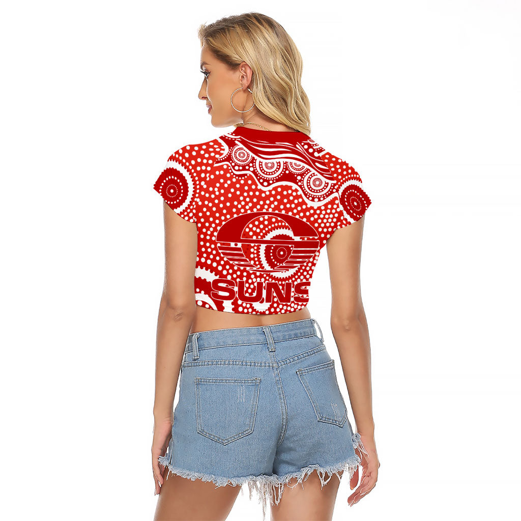 Gold Coast Suns Raglan Cropped T Shirt Aboriginal Dot Pattern - Football Mascot Heritage Pride