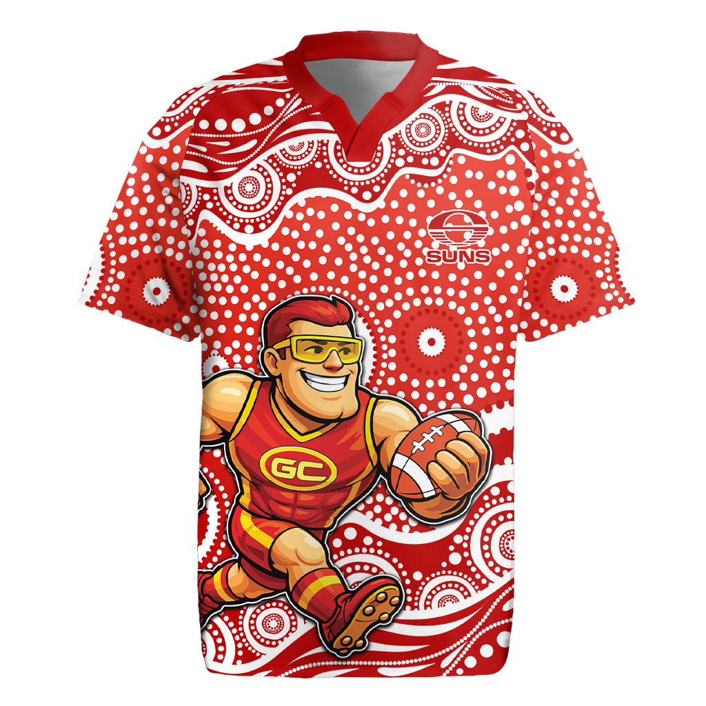 Gold Coast Suns Rugby Jersey Aboriginal Dot Pattern - Football Mascot Heritage Pride