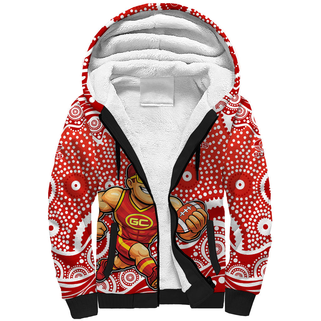 Gold Coast Suns Sherpa Hoodie Aboriginal Dot Pattern - Football Mascot Heritage Pride