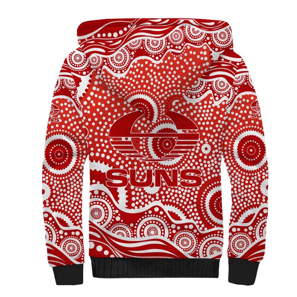 Gold Coast Suns Sherpa Hoodie Aboriginal Dot Pattern - Football Mascot Heritage Pride