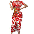 Gold Coast Suns Short Sleeve Bodycon Dress Aboriginal Dot Pattern - Football Mascot Heritage Pride