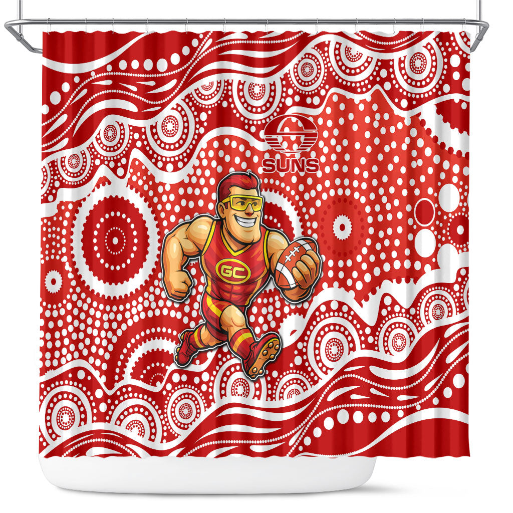 Gold Coast Suns Shower Curtain Aboriginal Dot Pattern - Football Mascot Heritage Pride