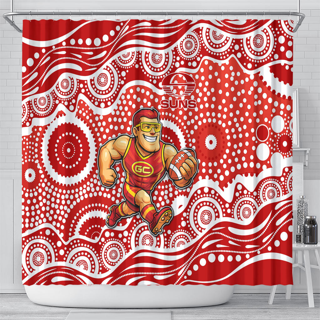 Gold Coast Suns Shower Curtain Aboriginal Dot Pattern - Football Mascot Heritage Pride