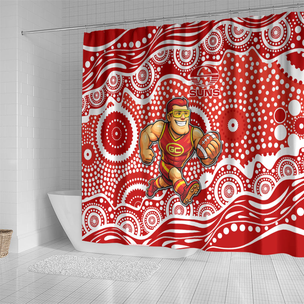 Gold Coast Suns Shower Curtain Aboriginal Dot Pattern - Football Mascot Heritage Pride