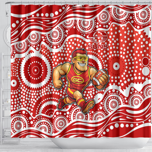 Gold Coast Suns Shower Curtain Aboriginal Dot Pattern - Football Mascot Heritage Pride