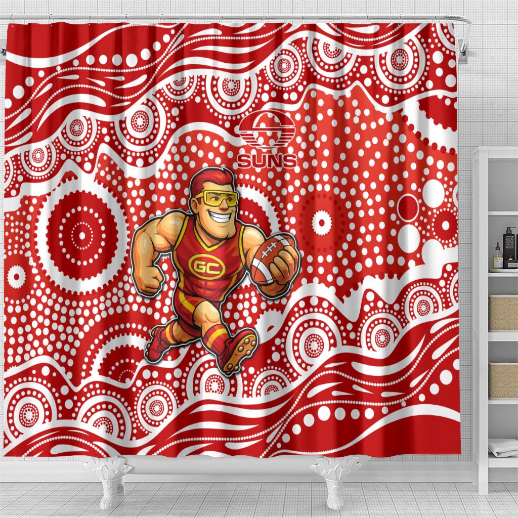 Gold Coast Suns Shower Curtain Aboriginal Dot Pattern - Football Mascot Heritage Pride