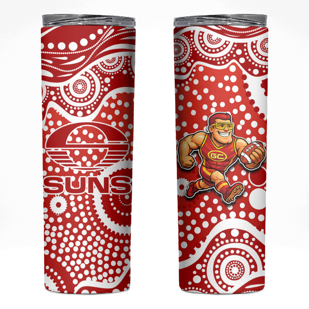 Gold Coast Suns Skinny Tumbler Aboriginal Dot Pattern - Football Mascot Heritage Pride