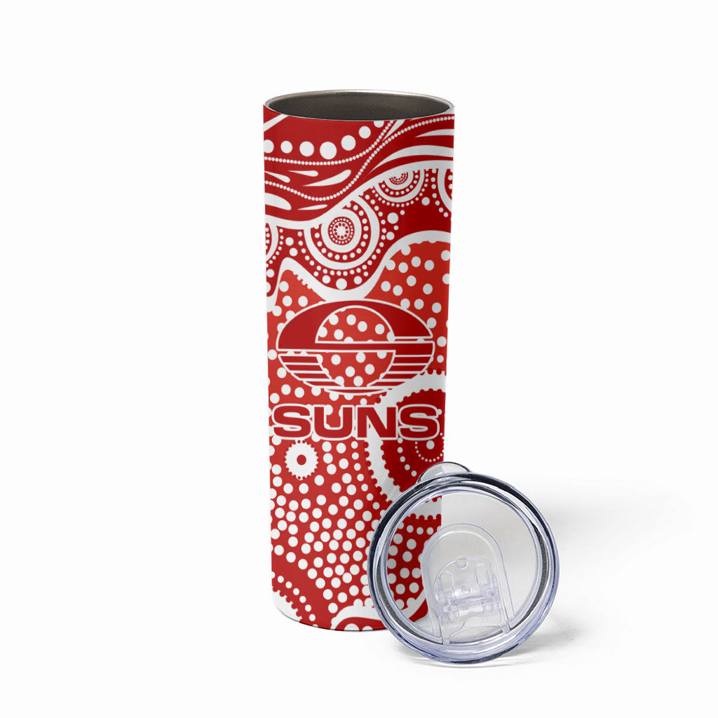 Gold Coast Suns Skinny Tumbler Aboriginal Dot Pattern - Football Mascot Heritage Pride