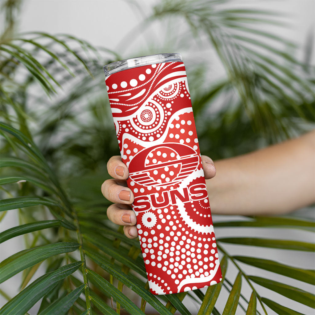 Gold Coast Suns Skinny Tumbler Aboriginal Dot Pattern - Football Mascot Heritage Pride