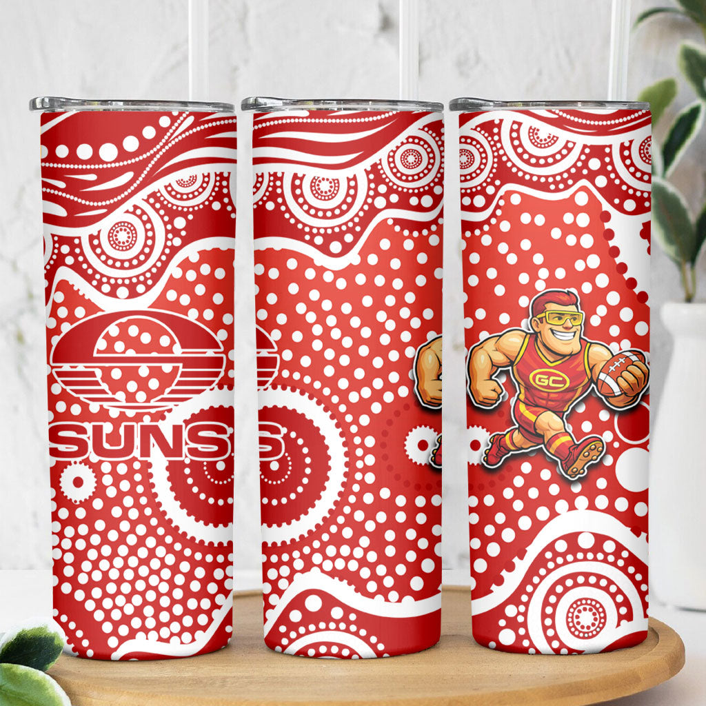 Gold Coast Suns Skinny Tumbler Aboriginal Dot Pattern - Football Mascot Heritage Pride
